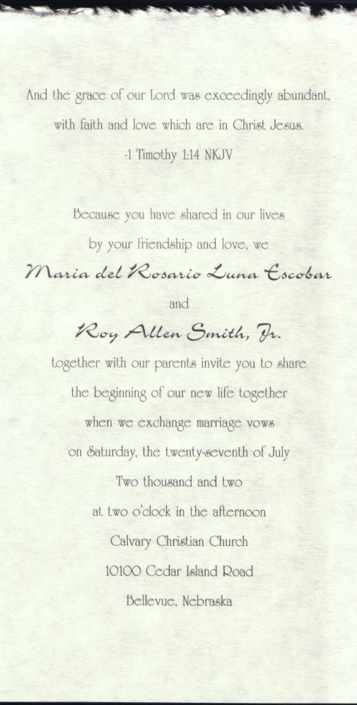 Front of Wedding Invitation Inside of Wedding Invitation 